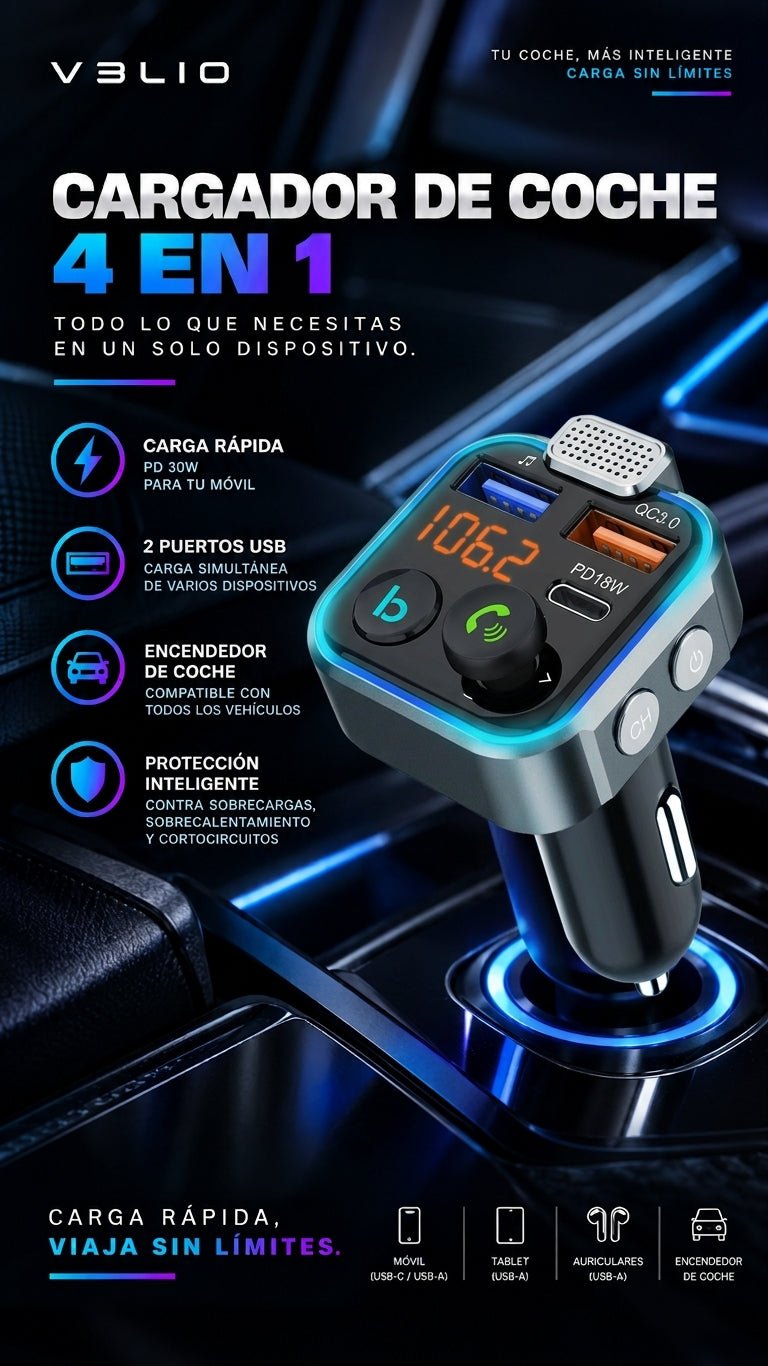 Transmisor FM Bluetooth con carga PD para coche - imagen 2