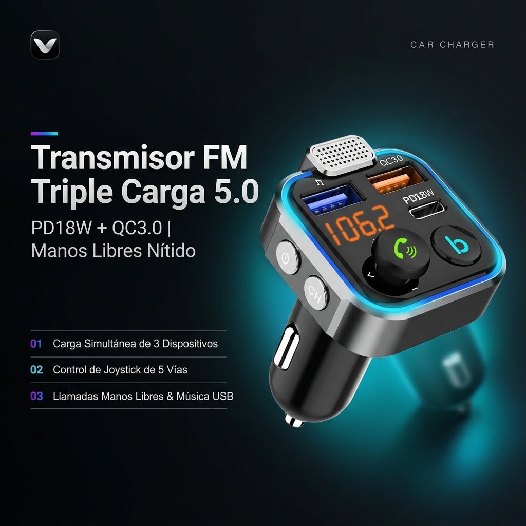 Transmisor FM Bluetooth con carga PD para coche - imagen 1